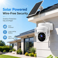2K Solar Security Wireless Camera Outdoor, 2 Pack 2.4Ghz Wifi Battery Camera, 355° View Pan/Tilt Solar Camera with PIR Alarm, 2-Way Audio, Color Night Vision, IP65 Waterproof, Cloud & SD Storage