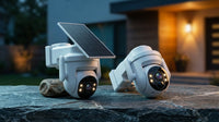 2K Solar Security Wireless Camera Outdoor, 2 Pack 2.4Ghz Wifi Battery Camera, 355° View Pan/Tilt Solar Camera with PIR Alarm, 2-Way Audio, Color Night Vision, IP65 Waterproof, Cloud & SD Storage — Lifestyle