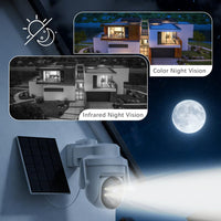 2K Solar Security Wireless Camera Outdoor, 2 Pack 2.4Ghz Wifi Battery Camera, 355° View Pan/Tilt Solar Camera with PIR Alarm, 2-Way Audio, Color Night Vision, IP65 Waterproof, Cloud & SD Storage