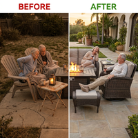 7 Piece Outdoor Patio Furniture Set, Patio Furniture Set with Fire Pit Table Rattan Wicker Patio Furniture Set, Brown Wicker & Beige Cushion — Before & After