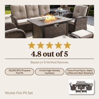 7 Piece Outdoor Patio Furniture Set, Patio Furniture Set with Fire Pit Table Rattan Wicker Patio Furniture Set, Brown Wicker & Beige Cushion — Results & Stats