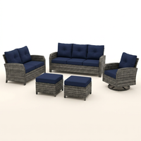 Patio Furniture Set 6-Piece Outdoor Patio Conversation Set with Blue Cushions Lawn Furniture — Studio Shot
