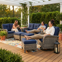 Patio Furniture Set 6-Piece Outdoor Patio Conversation Set with Blue Cushions Lawn Furniture — Lifestyle